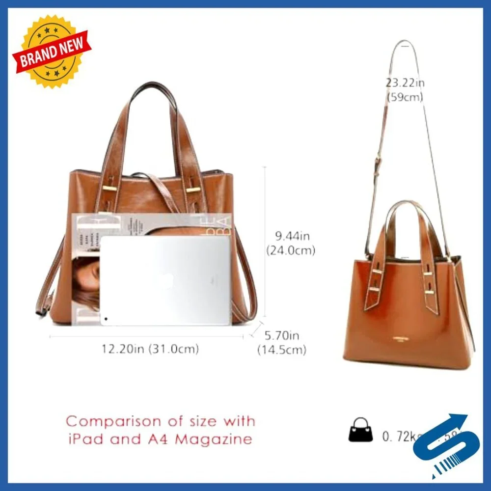 Genuine Leather Satchel Crossbody Bag Adjustable Strap Multi-Compartment Tote